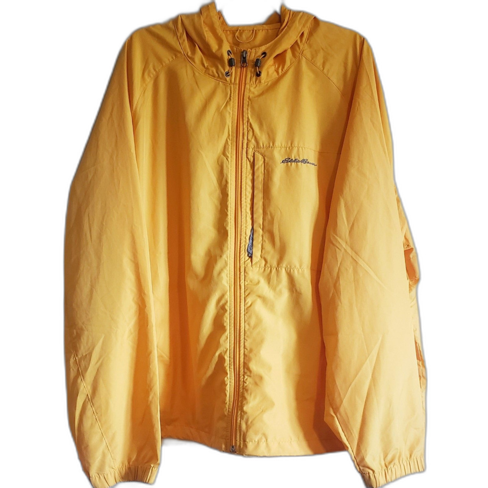 Eddie Bauer Windbreaker Mens Waterproof Yellow Sz XXL Outdoor Rain Trail Jacket